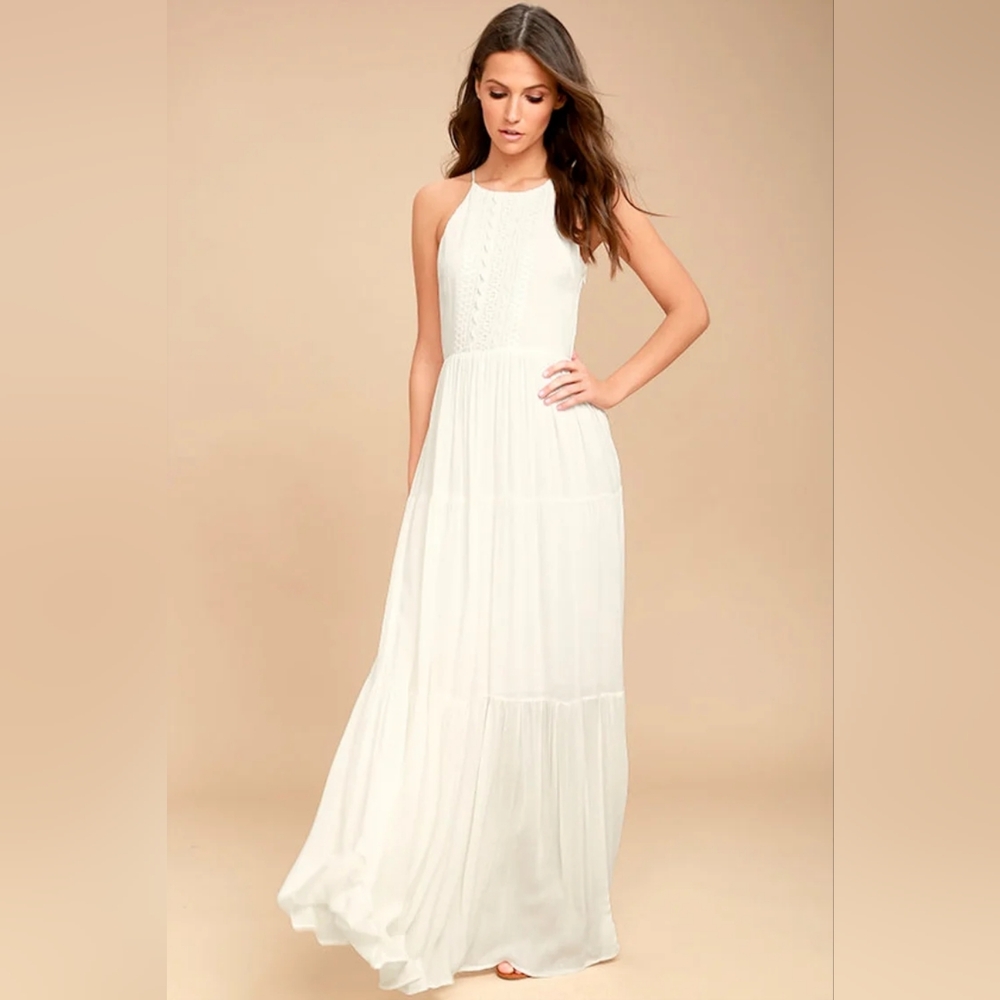 Lulu's For Life White Embroidered Maxi Dress Size Large